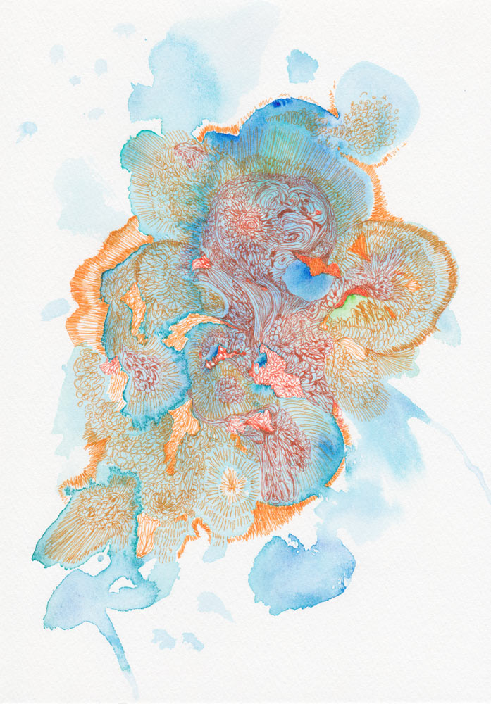 Untitled, 2014, Watercolor and Pen on Paper, 10.5 x 7.5 in.  /  26.7 x 19 cm [#SS14DW004]