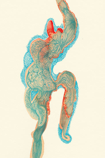 Dancer, 2014, Watercolor and Pen on Paper, 5.8 x 3.9 in.  /  148 x 100 mm [#SS14DW023]