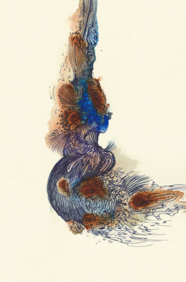 Goldfish, 2014, Watercolor and Pen on Paper, 5.8 x 3.9 in.  /  148 x 100 mm [#SS14DW026]