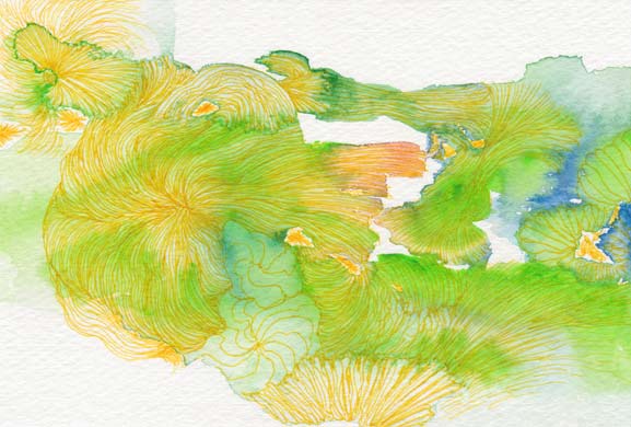 Land, 2016, Watercolor and Pen on Acid-free Paper, 3.9 x 5.8 in.	/	100 x 148 mm [#SS16DW048]